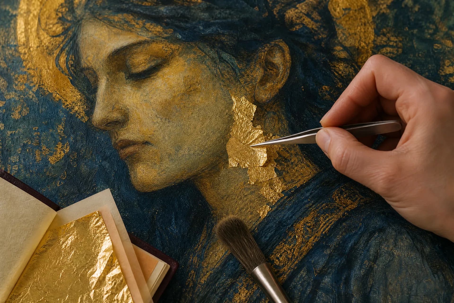Applying gold leaf